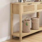 COZONY Table console cannelée 43 avec 2 tiroirs couleur bois brûlé, table de canapé d'entrée en bois à 2 niveaux