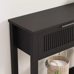 COZONY Table console cannelée 43 avec 2 tiroirs couleur bois brûlé, table de canapé d'entrée en bois à 2 niveaux