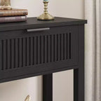 COZONY Table console cannelée 43 avec 2 tiroirs couleur bois brûlé, table de canapé d'entrée en bois à 2 niveaux