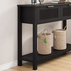 COZONY Table console cannelée 43 avec 2 tiroirs couleur bois brûlé, table de canapé d'entrée en bois à 2 niveaux