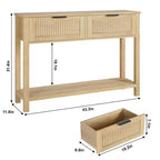 COZONY Table console cannelée 43 avec 2 tiroirs couleur bois brûlé, table de canapé d'entrée en bois à 2 niveaux