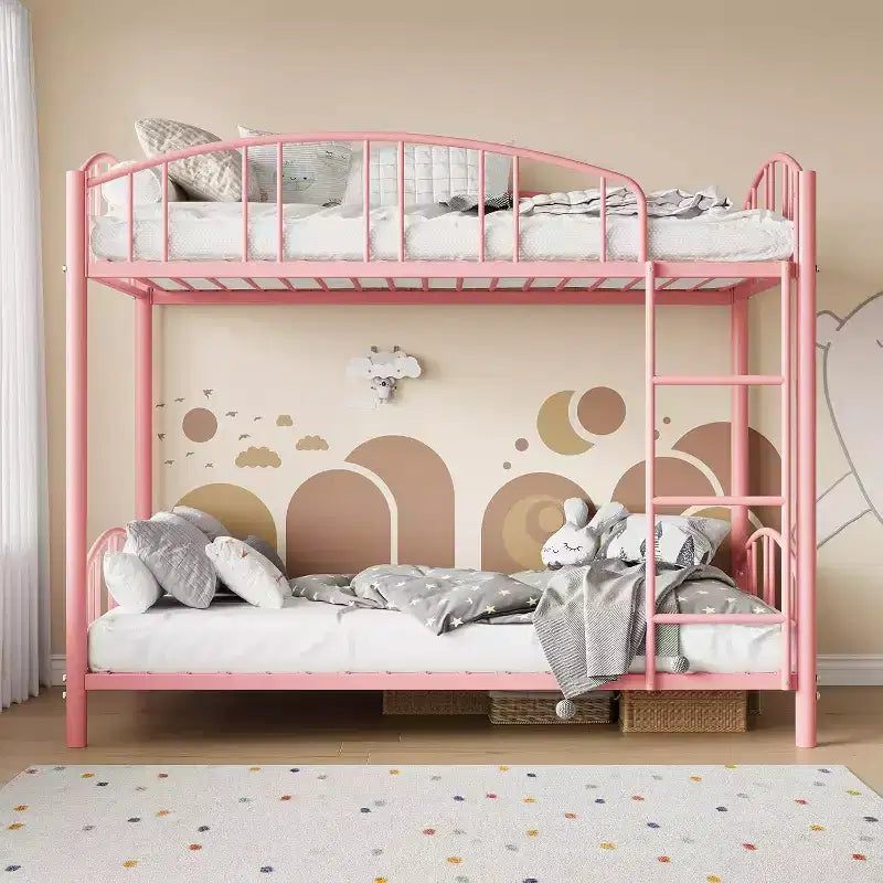 Lit superposé jumeau avec escalier, cadre de lit superposé en métal avec rambarde pour enfants et adolescents, peu encombrant pour chambres et dortoirs