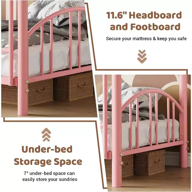 Lit superposé jumeau avec escalier, cadre de lit superposé en métal avec rambarde pour enfants et adolescents, peu encombrant pour chambres et dortoirs