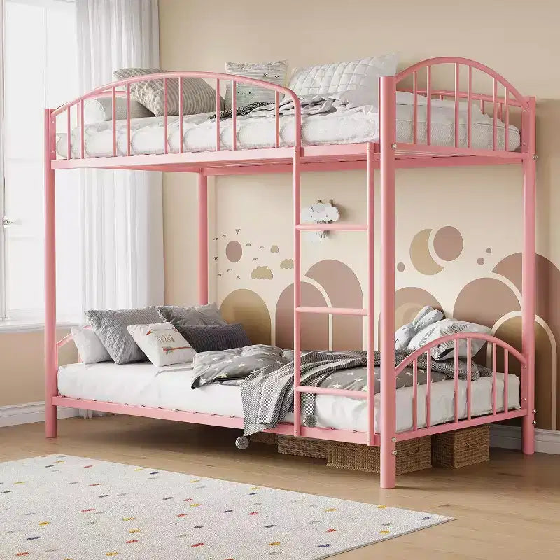 Lit superposé jumeau avec escalier, cadre de lit superposé en métal avec rambarde pour enfants et adolescents, peu encombrant pour chambres et dortoirs