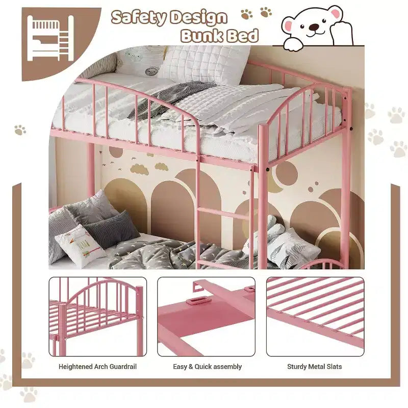 Lit superposé jumeau avec escalier, cadre de lit superposé en métal avec rambarde pour enfants et adolescents, peu encombrant pour chambres et dortoirs
