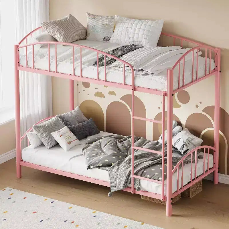 Lit superposé jumeau avec escalier, cadre de lit superposé en métal avec rambarde pour enfants et adolescents, peu encombrant pour chambres et dortoirs