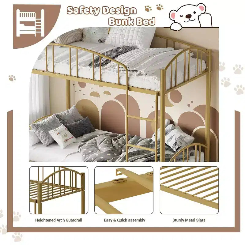 Lit superposé jumeau avec escalier, cadre de lit superposé en métal avec rambarde pour enfants et adolescents, peu encombrant pour chambres et dortoirs