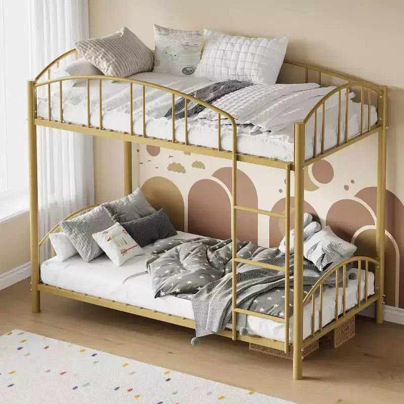 Lit superposé jumeau avec escalier, cadre de lit superposé en métal avec rambarde pour enfants et adolescents, peu encombrant pour chambres et dortoirs