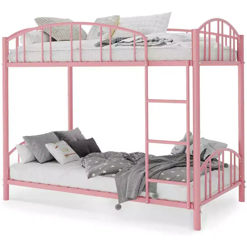 Lit superposé jumeau avec escalier, cadre de lit superposé en métal avec rambarde pour enfants et adolescents, peu encombrant pour chambres et dortoirs
