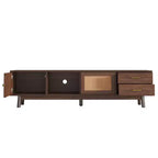 Meuble TV PexFix de style Mid-Century Moderne pour TV 80 pouces Meuble de rangement avec portes coulissantes et tiroirs Table TV avec espace de rangement pour salon/chambre Marron