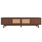 Meuble TV PexFix de style Mid-Century Moderne pour TV 80 pouces Meuble de rangement avec portes coulissantes et tiroirs Table TV avec espace de rangement pour salon/chambre Marron