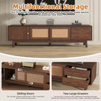 Meuble TV PexFix de style Mid-Century Moderne pour TV 80 pouces Meuble de rangement avec portes coulissantes et tiroirs Table TV avec espace de rangement pour salon/chambre Marron