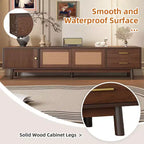 Meuble TV PexFix de style Mid-Century Moderne pour TV 80 pouces Meuble de rangement avec portes coulissantes et tiroirs Table TV avec espace de rangement pour salon/chambre Marron