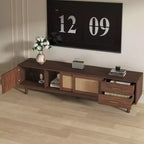 Meuble TV PexFix de style Mid-Century Moderne pour TV 80 pouces Meuble de rangement avec portes coulissantes et tiroirs Table TV avec espace de rangement pour salon/chambre Marron