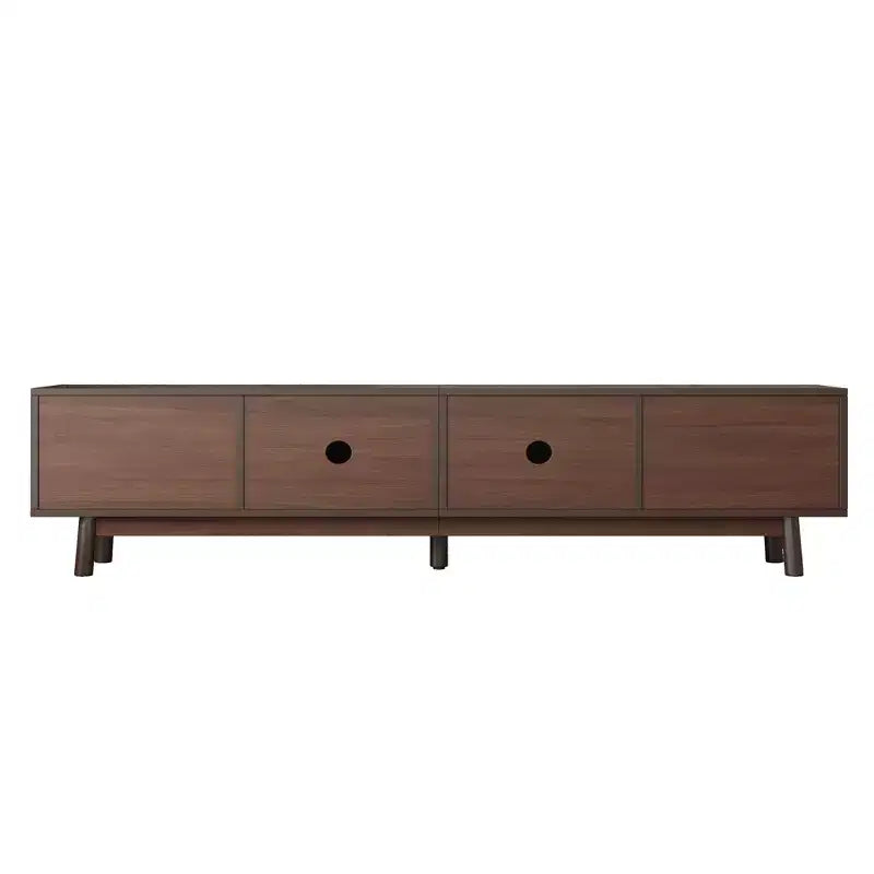 Meuble TV PexFix de style Mid-Century Moderne pour TV 80 pouces Meuble de rangement avec portes coulissantes et tiroirs Table TV avec espace de rangement pour salon/chambre Marron
