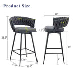 Okak Lot de 2 tabourets de bar modernes en lin respirant, rembourrés, avec repose-pieds et cadre en métal robuste, chaises pivotantes hauteur comptoir