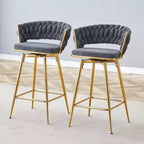 Okak Lot de 2 tabourets de bar modernes en lin respirant, rembourrés, avec repose-pieds et cadre en métal robuste, chaises pivotantes hauteur comptoir