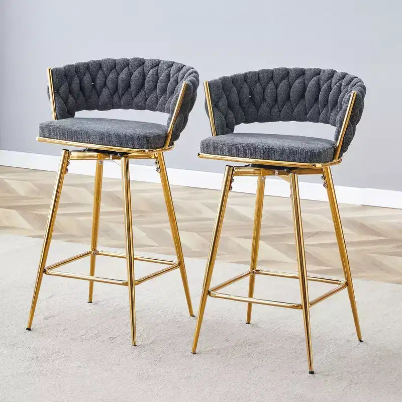 Okak Lot de 2 tabourets de bar modernes en lin respirant, rembourrés, avec repose-pieds et cadre en métal robuste, chaises pivotantes hauteur comptoir