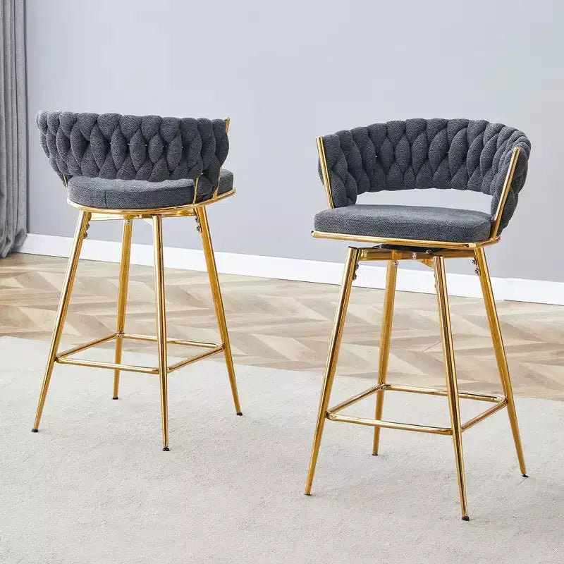 Okak Lot de 2 tabourets de bar modernes en lin respirant, rembourrés, avec repose-pieds et cadre en métal robuste, chaises pivotantes hauteur comptoir