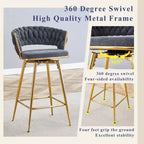 Okak Lot de 2 tabourets de bar modernes en lin respirant, rembourrés, avec repose-pieds et cadre en métal robuste, chaises pivotantes hauteur comptoir