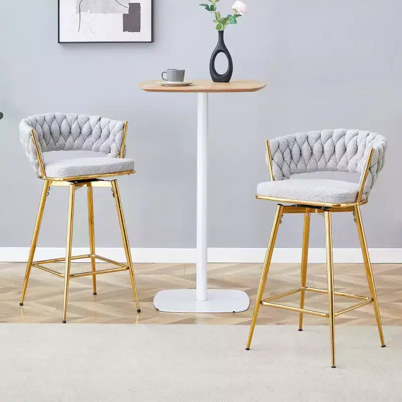 Okak Lot de 2 tabourets de bar modernes en lin respirant, rembourrés, avec repose-pieds et cadre en métal robuste, chaises pivotantes hauteur comptoir