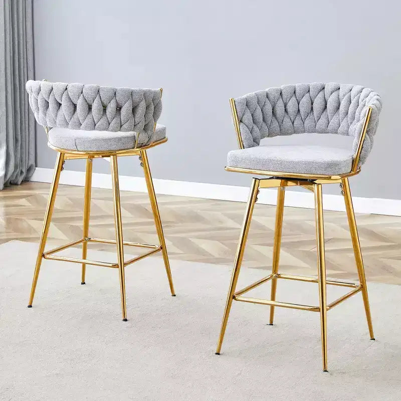 Okak Lot de 2 tabourets de bar modernes en lin respirant, rembourrés, avec repose-pieds et cadre en métal robuste, chaises pivotantes hauteur comptoir