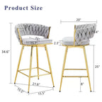 Okak Lot de 2 tabourets de bar modernes en lin respirant, rembourrés, avec repose-pieds et cadre en métal robuste, chaises pivotantes hauteur comptoir