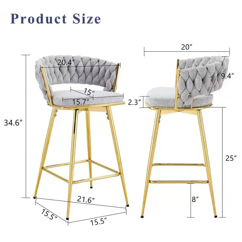 Okak Lot de 2 tabourets de bar modernes en lin respirant, rembourrés, avec repose-pieds et cadre en métal robuste, chaises pivotantes hauteur comptoir