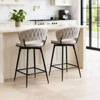 Okak Lot de 2 tabourets de bar modernes en lin respirant, rembourrés, avec repose-pieds et cadre en métal robuste, chaises pivotantes hauteur comptoir