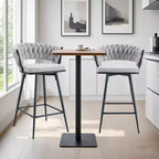 Okak Lot de 2 tabourets de bar modernes en lin respirant, rembourrés, avec repose-pieds et cadre en métal robuste, chaises pivotantes hauteur comptoir