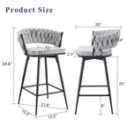 Okak Lot de 2 tabourets de bar modernes en lin respirant, rembourrés, avec repose-pieds et cadre en métal robuste, chaises pivotantes hauteur comptoir