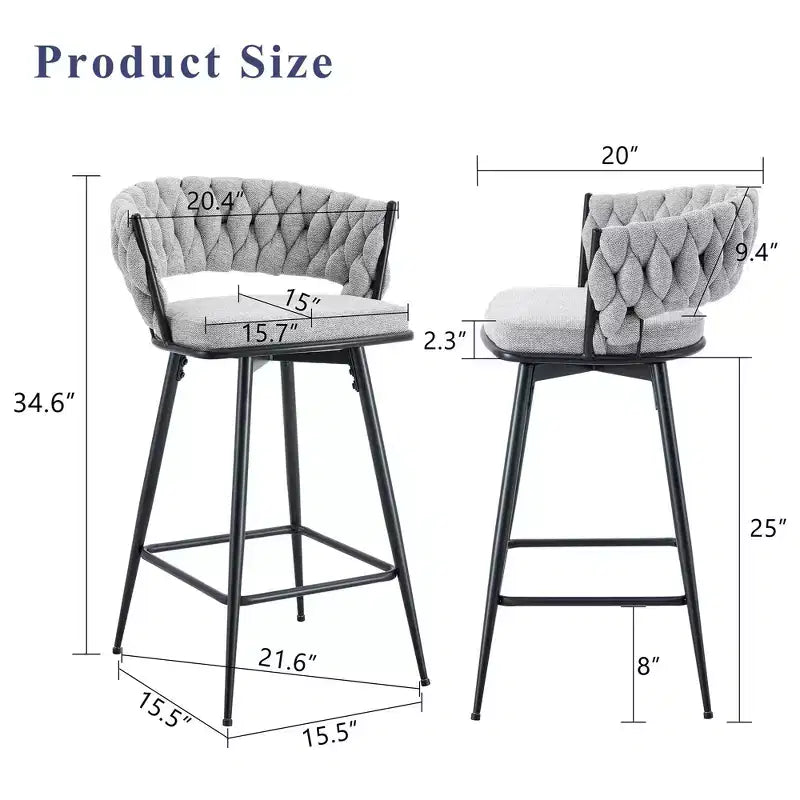 Okak Lot de 2 tabourets de bar modernes en lin respirant, rembourrés, avec repose-pieds et cadre en métal robuste, chaises pivotantes hauteur comptoir