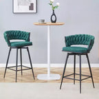 Okak Lot de 2 tabourets de bar modernes en lin respirant, rembourrés, avec repose-pieds et cadre en métal robuste, chaises pivotantes hauteur comptoir