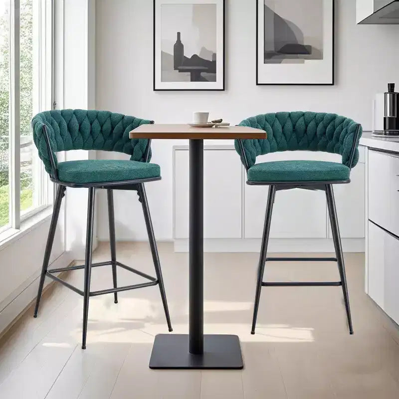 Okak Lot de 2 tabourets de bar modernes en lin respirant, rembourrés, avec repose-pieds et cadre en métal robuste, chaises pivotantes hauteur comptoir