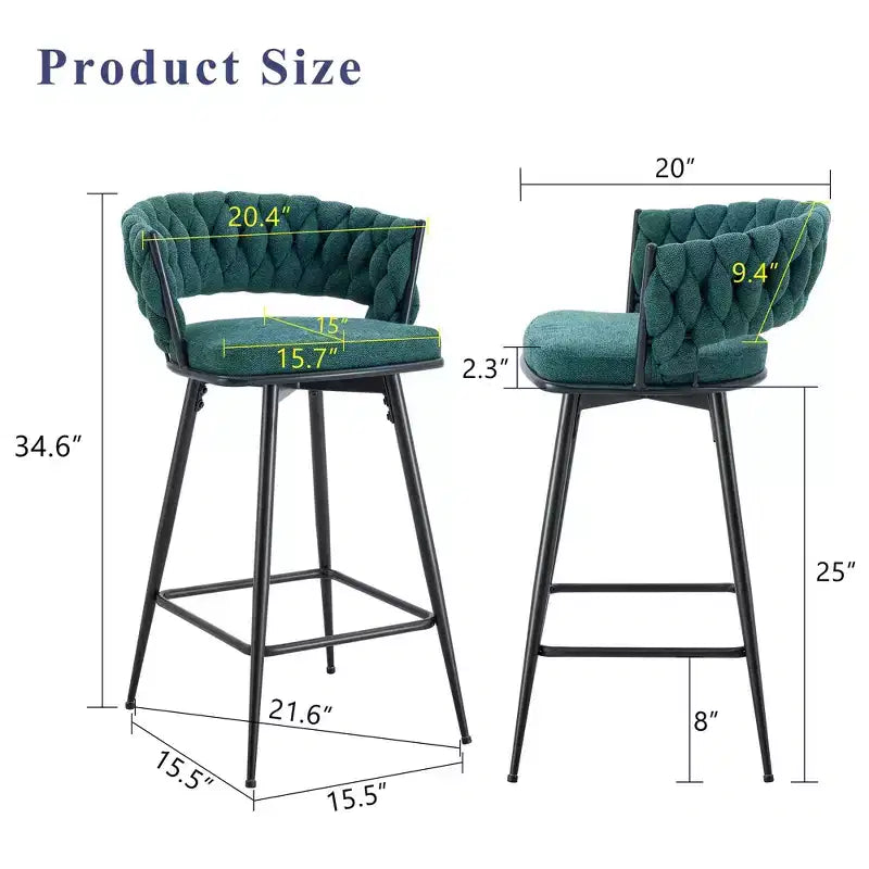 Okak Lot de 2 tabourets de bar modernes en lin respirant, rembourrés, avec repose-pieds et cadre en métal robuste, chaises pivotantes hauteur comptoir