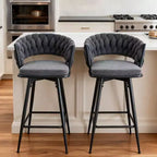 Okak Lot de 2 tabourets de bar modernes en lin respirant, rembourrés, avec repose-pieds et cadre en métal robuste, chaises pivotantes hauteur comptoir