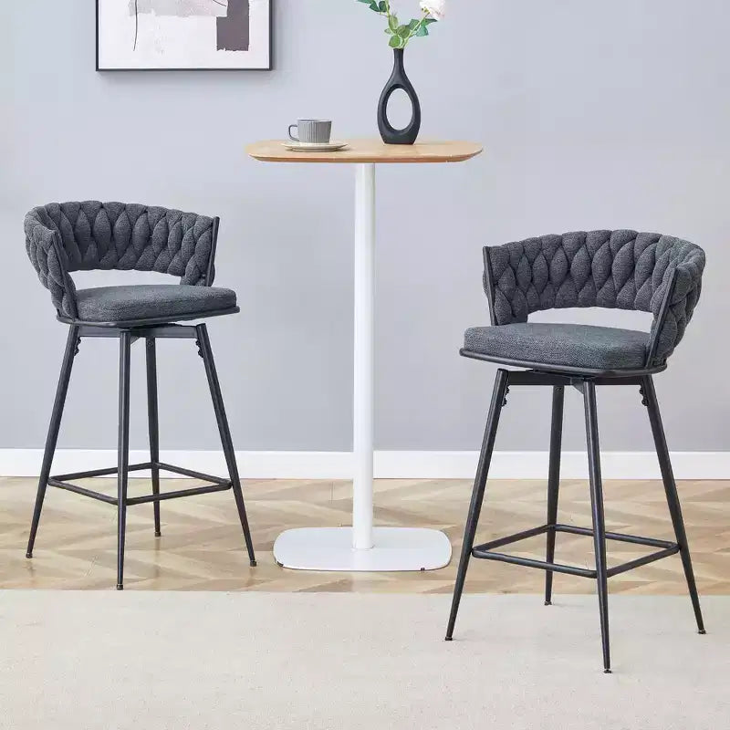 Okak Lot de 2 tabourets de bar modernes en lin respirant, rembourrés, avec repose-pieds et cadre en métal robuste, chaises pivotantes hauteur comptoir