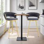 Okak Lot de 2 tabourets de bar modernes en lin respirant, rembourrés, avec repose-pieds et cadre en métal robuste, chaises pivotantes hauteur comptoir