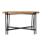 Table basse ronde en bois de style ferme avec pieds en métal D32x18