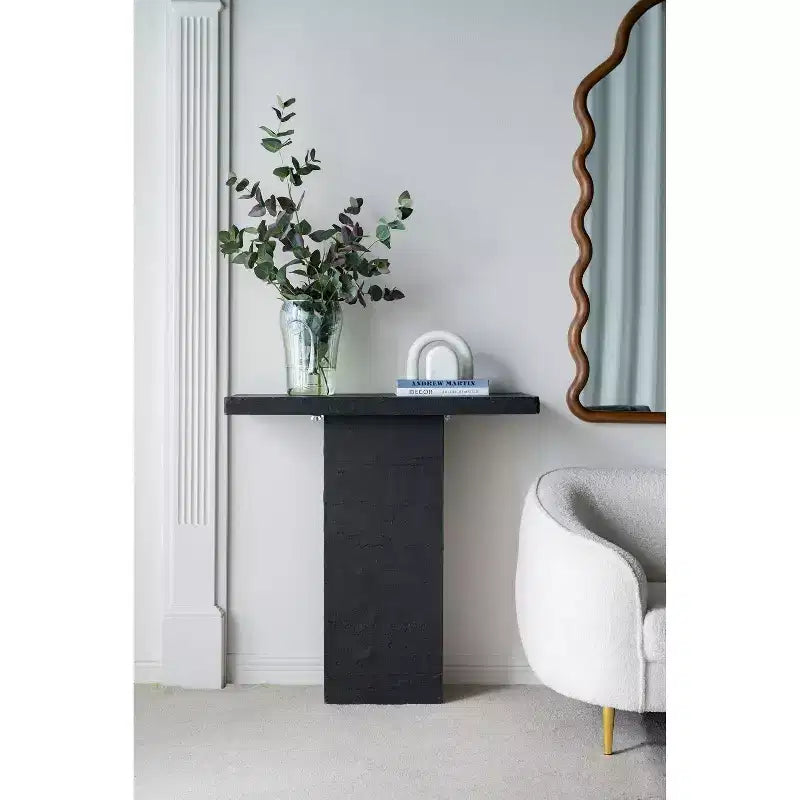 Table basse rectangulaire noire avec piètement colonne 35,5x14x35,5