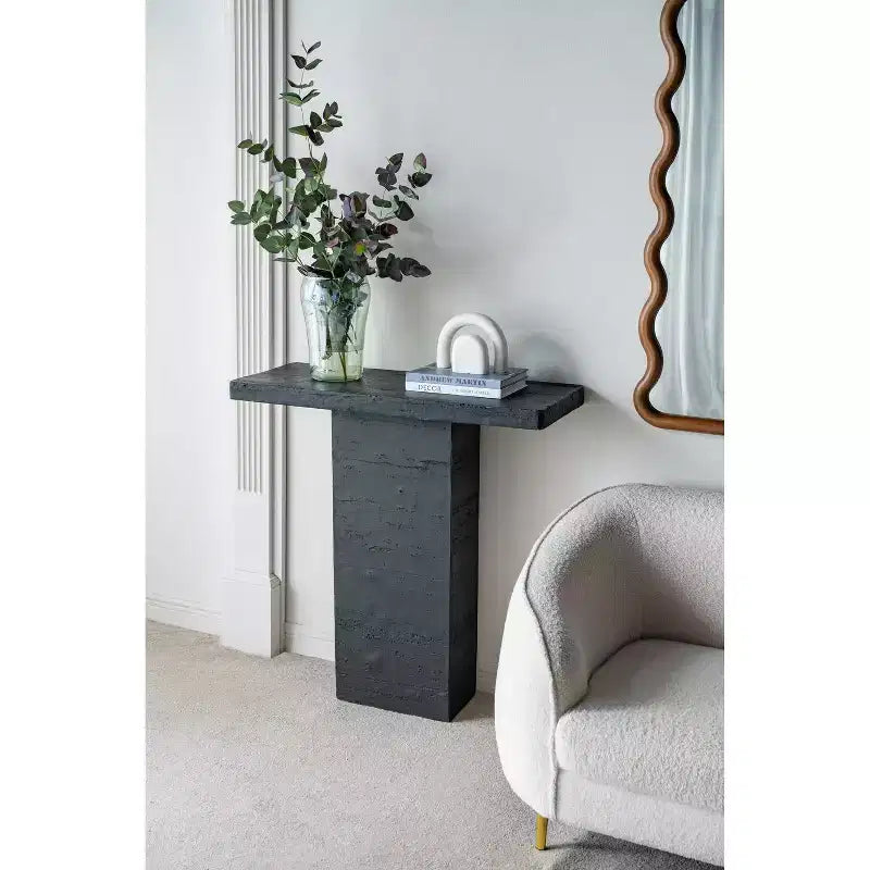 Table basse rectangulaire noire avec piètement colonne 35,5x14x35,5
