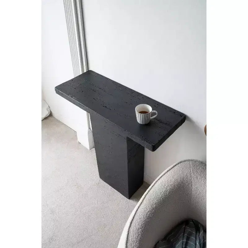 Table basse rectangulaire noire avec piètement colonne 35,5x14x35,5