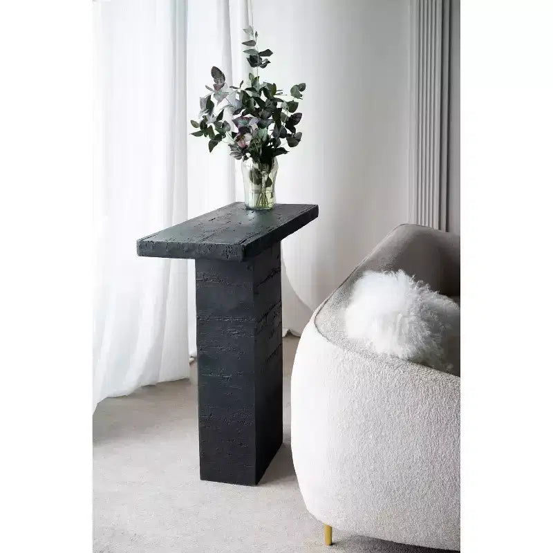 Table basse rectangulaire noire avec piètement colonne 35,5x14x35,5