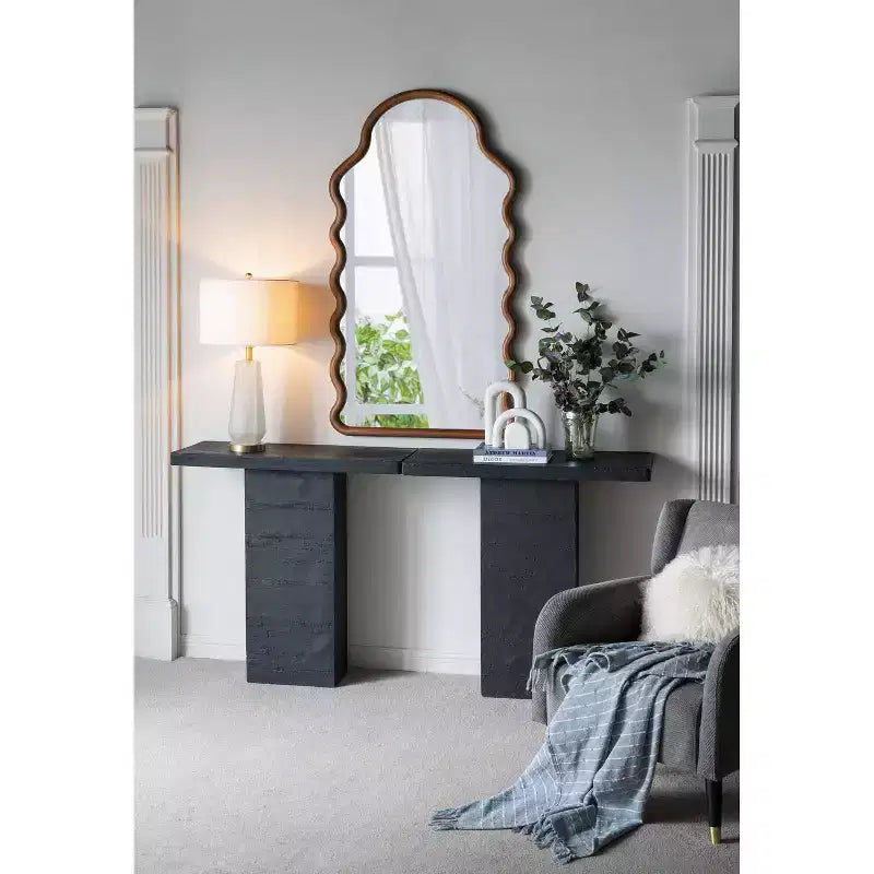 Table basse rectangulaire noire avec piètement colonne 35,5x14x35,5