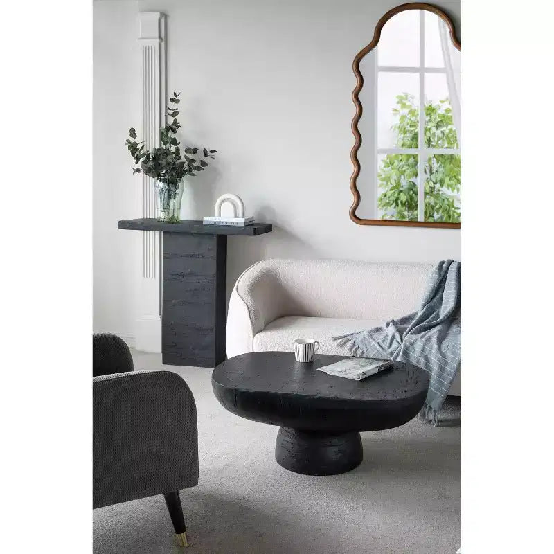 Table basse rectangulaire noire avec piètement colonne 35,5x14x35,5