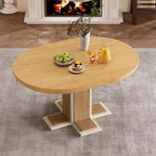 Table à manger extensible Clihome avec rallonge centrale de 40,6 cm, table à manger ovale de 106,7 cm à 147,3 cm pour 6 personnes, table à manger ronde rétro en bois massif à double couche