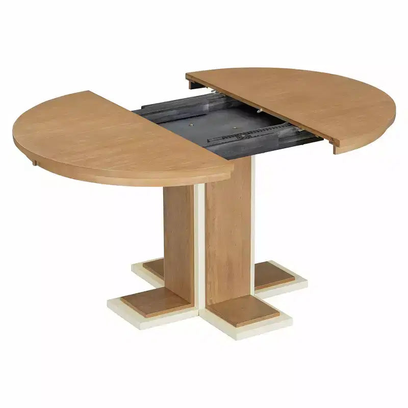 Table à manger extensible Clihome avec rallonge centrale de 40,6 cm, table à manger ovale de 106,7 cm à 147,3 cm pour 6 personnes, table à manger ronde rétro en bois massif à double couche