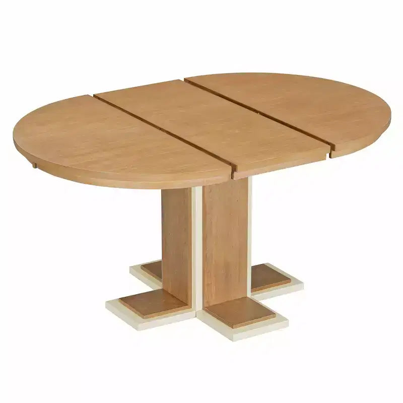 Table à manger extensible Clihome avec rallonge centrale de 40,6 cm, table à manger ovale de 106,7 cm à 147,3 cm pour 6 personnes, table à manger ronde rétro en bois massif à double couche