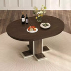 Table à manger extensible Clihome avec rallonge centrale de 40,6 cm, table à manger ovale de 106,7 cm à 147,3 cm pour 6 personnes, table à manger ronde rétro en bois massif à double couche