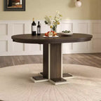 Table à manger extensible Clihome avec rallonge centrale de 40,6 cm, table à manger ovale de 106,7 cm à 147,3 cm pour 6 personnes, table à manger ronde rétro en bois massif à double couche